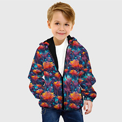 Куртка с капюшоном детская Футуристические цветы узор, цвет: 3D-черный — фото 2