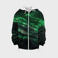 Куртка с капюшоном детская Зеленые абстрактные волны, цвет: 3D-белый