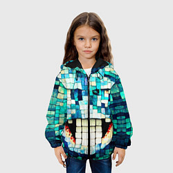 Куртка с капюшоном детская Смайлик из бирюзовой мазайке, цвет: 3D-черный — фото 2