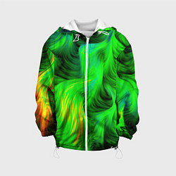 Куртка с капюшоном детская Зеленый абстрактный дым, цвет: 3D-белый