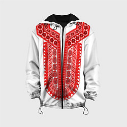 Куртка с капюшоном детская Красная славянская вышиванка, цвет: 3D-черный