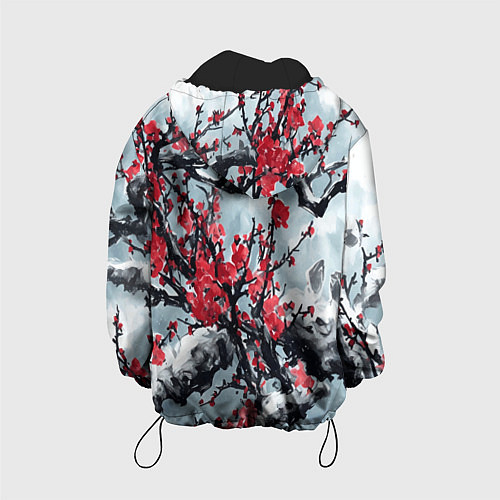 Детская куртка Лепестки цветущей вишни - сакура / 3D-Черный – фото 2