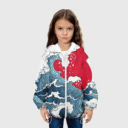 Куртка с капюшоном детская Страна восходящего солнца - большая волна, цвет: 3D-белый — фото 2