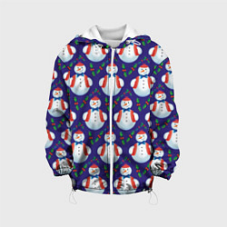 Куртка с капюшоном детская Милые снеговики - зимний узор, цвет: 3D-белый