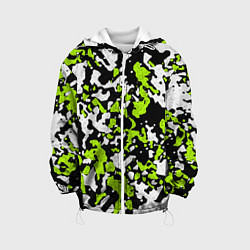 Куртка с капюшоном детская Абстракция чёрно-зелёная, цвет: 3D-белый