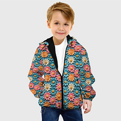 Куртка с капюшоном детская Вязаные цветочки паттерн, цвет: 3D-черный — фото 2