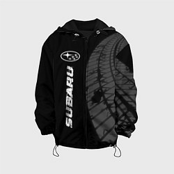 Куртка с капюшоном детская Subaru speed на темном фоне со следами шин: по-вер, цвет: 3D-черный