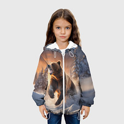 Куртка с капюшоном детская Бурый медведь в лесу, цвет: 3D-белый — фото 2