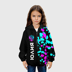 Куртка с капюшоном детская Юлия и неоновый герб России: по-вертикали, цвет: 3D-черный — фото 2