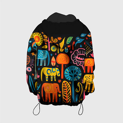 Детская куртка Африканский узор со слонами - нейросеть / 3D-Черный – фото 2