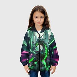 Куртка с капюшоном детская Неоновый зеленый дракон, цвет: 3D-черный — фото 2