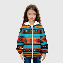 Куртка с капюшоном детская Этнический принт в горизонтальную полоску, цвет: 3D-белый — фото 2