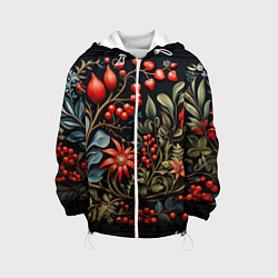 Куртка с капюшоном детская Новогодние ягоды и цветы, цвет: 3D-белый