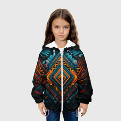 Куртка с капюшоном детская Орнамент с оранжевыми и синими ромбами, цвет: 3D-белый — фото 2