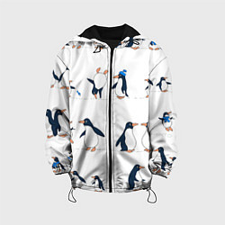 Куртка с капюшоном детская Семейство пингвинов на прогулке, цвет: 3D-черный