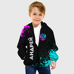 Куртка с капюшоном детская Андрей и неоновый герб России вертикально, цвет: 3D-черный — фото 2