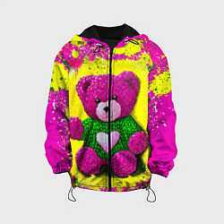 Куртка с капюшоном детская Розовый мишка в вязаном свитере, цвет: 3D-черный