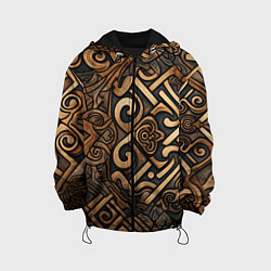 Куртка с капюшоном детская Асимметричный узор в викингском стиле, цвет: 3D-черный