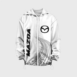 Куртка с капюшоном детская Mazda speed на светлом фоне со следами шин вертика, цвет: 3D-белый