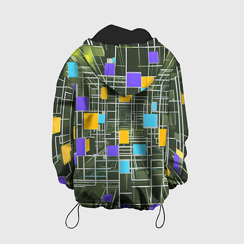 Детская куртка Разноцветные квадраты и белые полосы / 3D-Черный – фото 2