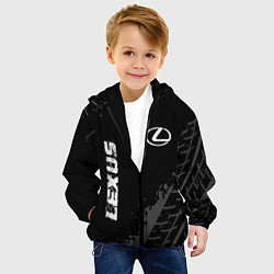 Куртка с капюшоном детская Lexus speed на темном фоне со следами шин вертикал, цвет: 3D-черный — фото 2