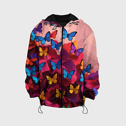 Куртка с капюшоном детская Разноцветные бабочки - розовые цветы, цвет: 3D-черный