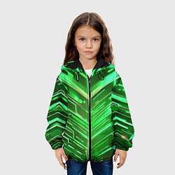 Куртка с капюшоном детская Зелёные неон полосы киберпанк, цвет: 3D-черный — фото 2