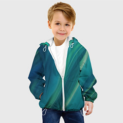 Куртка с капюшоном детская Сине-зелёная жидкая текстура - нейросеть, цвет: 3D-белый — фото 2