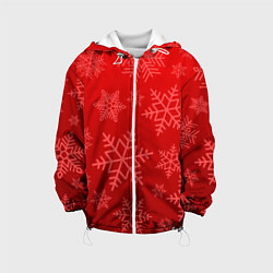 Куртка с капюшоном детская Красные снежинки, цвет: 3D-белый