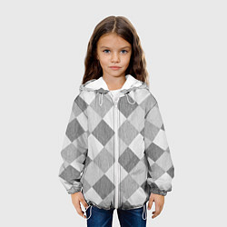 Куртка с капюшоном детская Серый плед геометрический узор с текстурой, цвет: 3D-белый — фото 2