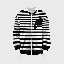 Куртка с капюшоном детская Силуэт на чёрно белом полосы, цвет: 3D-белый