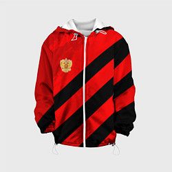 Куртка с капюшоном детская Герб РФ - красная абстракция, цвет: 3D-белый