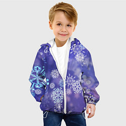 Куртка с капюшоном детская Крупные снежинки на фиолетовом, цвет: 3D-белый — фото 2