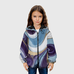 Куртка с капюшоном детская Абстрактный волнистый узор фиолетовый с голубым, цвет: 3D-черный — фото 2