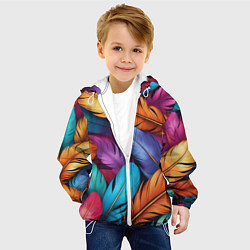 Куртка с капюшоном детская Перья паттерн - нейросеть, цвет: 3D-белый — фото 2