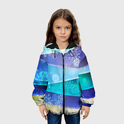Куртка с капюшоном детская Абстрактный синий волнистый фон со снежинками, цвет: 3D-черный — фото 2