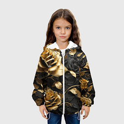 Куртка с капюшоном детская Металлические розы золотые и черные, цвет: 3D-белый — фото 2