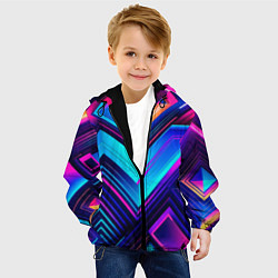 Куртка с капюшоном детская Геометрическая неоновая абстракция, цвет: 3D-черный — фото 2
