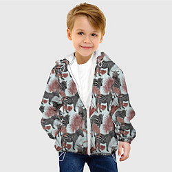 Куртка с капюшоном детская Зебры в пальмах, цвет: 3D-белый — фото 2