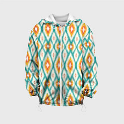 Куртка с капюшоном детская Геометрический узор икат - орнамент народов узбеки, цвет: 3D-белый