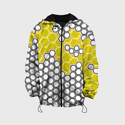 Куртка с капюшоном детская Жёлтая энерго-броня из шестиугольников, цвет: 3D-черный