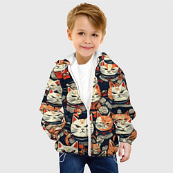 Куртка с капюшоном детская Сердитые котики самураи, цвет: 3D-белый — фото 2