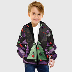 Куртка с капюшоном детская Оригамная елка, цвет: 3D-черный — фото 2