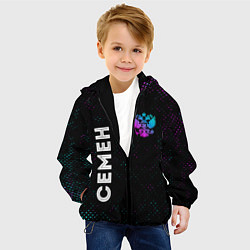 Куртка с капюшоном детская Семен и неоновый герб России вертикально, цвет: 3D-черный — фото 2
