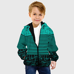 Куртка с капюшоном детская Темно бирюзовый полосатый узор, цвет: 3D-черный — фото 2