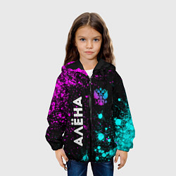 Куртка с капюшоном детская Алёна и неоновый герб России вертикально, цвет: 3D-черный — фото 2