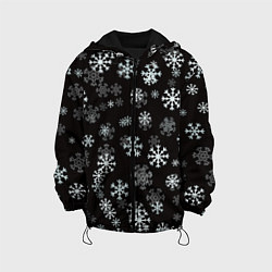 Куртка с капюшоном детская Снежинки белые на черном, цвет: 3D-черный