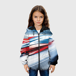 Куртка с капюшоном детская Белая синяя красная абстракция, цвет: 3D-черный — фото 2