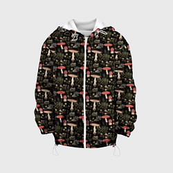 Куртка с капюшоном детская Goblincore - мухоморы, цвет: 3D-белый