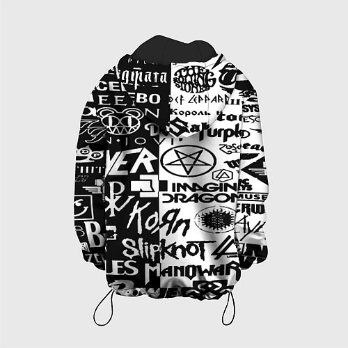 Детская куртка Логотипы лучших групп черно белый / 3D-Черный – фото 2